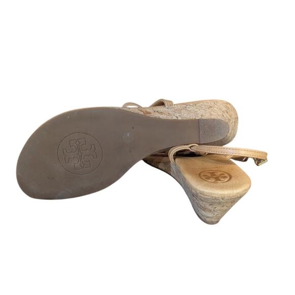 Tory Burch Britton Logo Cork Wedge Sandals Size 9.5 - Picture 3 of 9